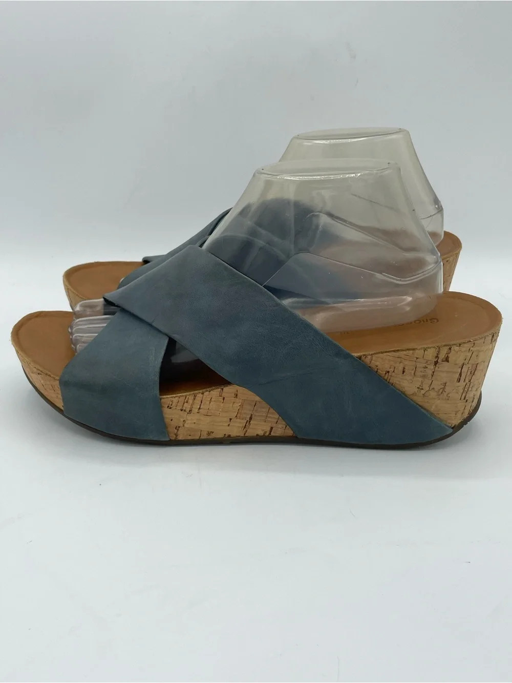 Chocolat Blu Melissa Cork Wedge Sandal with Blue Leather Crisscross Straps
